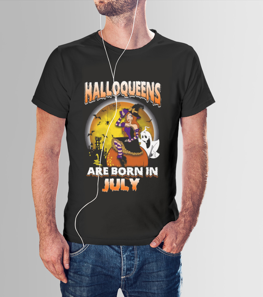 Halloqueens Witch And Ghost Halloween July Birthday T-Shirt