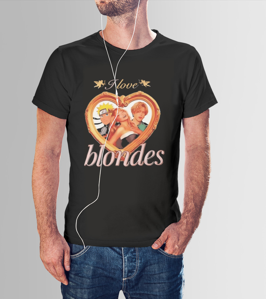 I Love Blondes Heart Framed Pop Culture Mashup Anime And Music T-Shirt