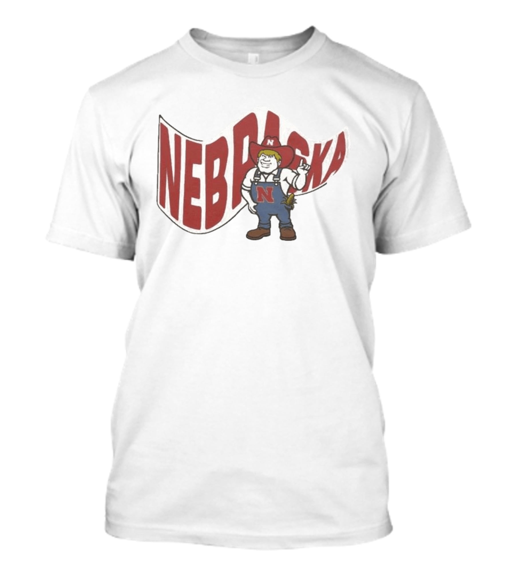 Nebraska Waving Flag Big Red N Mascot Overalls Cowboy Hat T-Shirt