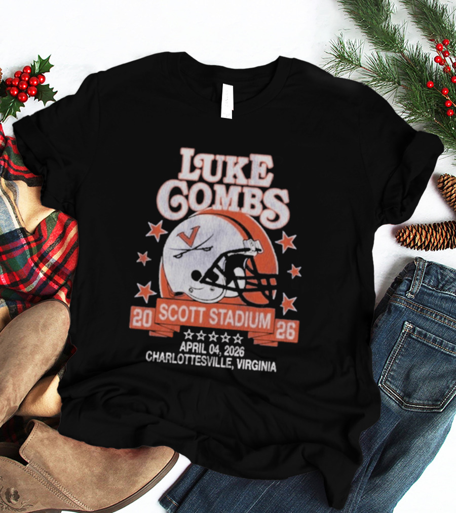 Luke Combs Tour Scott Stadium April 04 2026 Charlottesville Virginia Football Helmet Stars T-Shirt