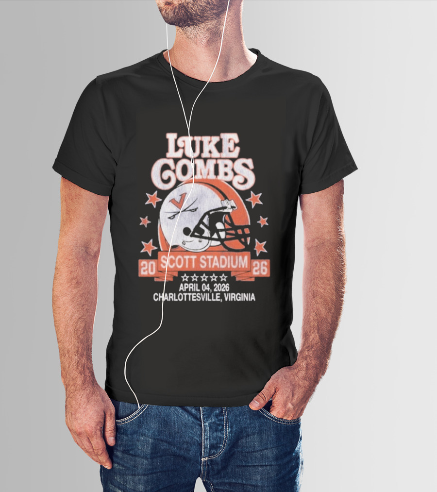 Luke Combs Tour Scott Stadium April 04 2026 Charlottesville Virginia Football Helmet Stars T-Shirt