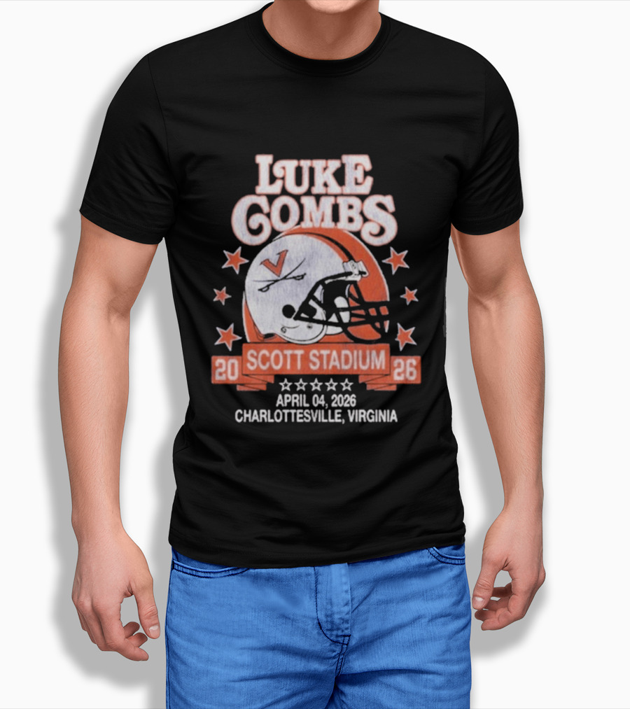 Luke Combs Tour Scott Stadium April 04 2026 Charlottesville Virginia Football Helmet Stars T-Shirt