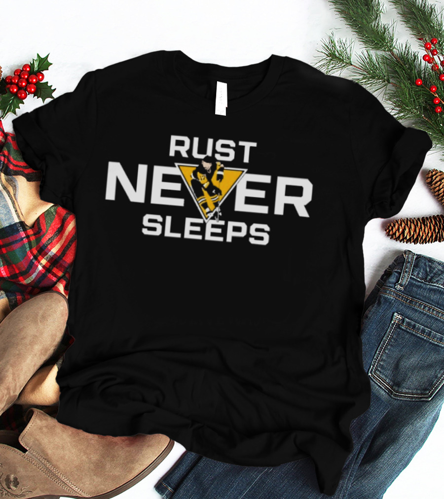 Rust Never Sleeps Bryan Rust Pittsburgh Penguins Iconic Hockey Player T-Shirt