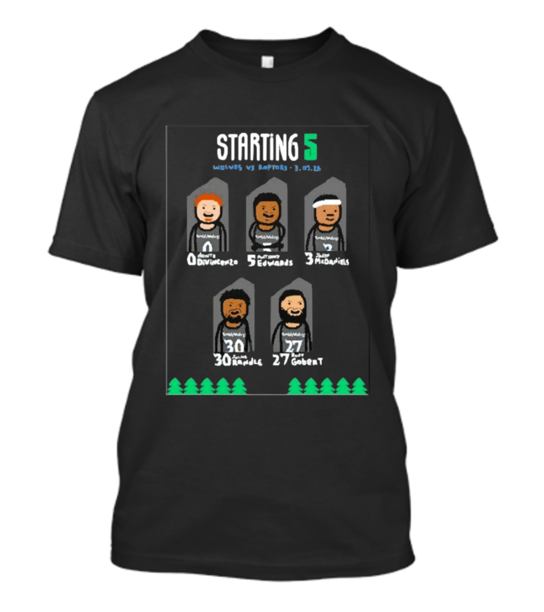 Starting 5 Divincenzo Edwards McDaniels Randle Gobert Minnesota Timberwolves T-Shirt