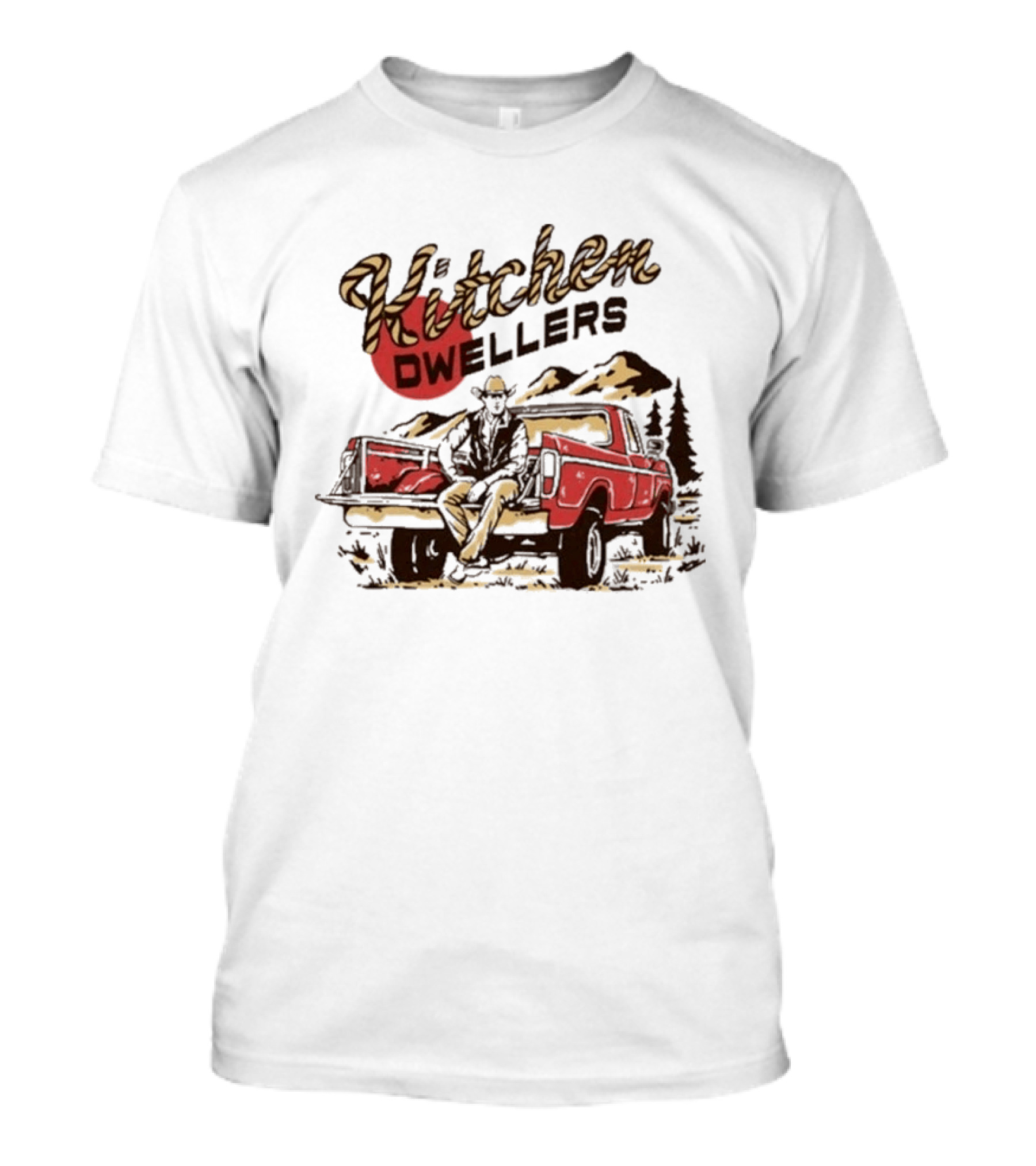 Kitchen Dwellers Swipe 4 All Tour Cowboy On Truck Mountain Scene T-Shirt