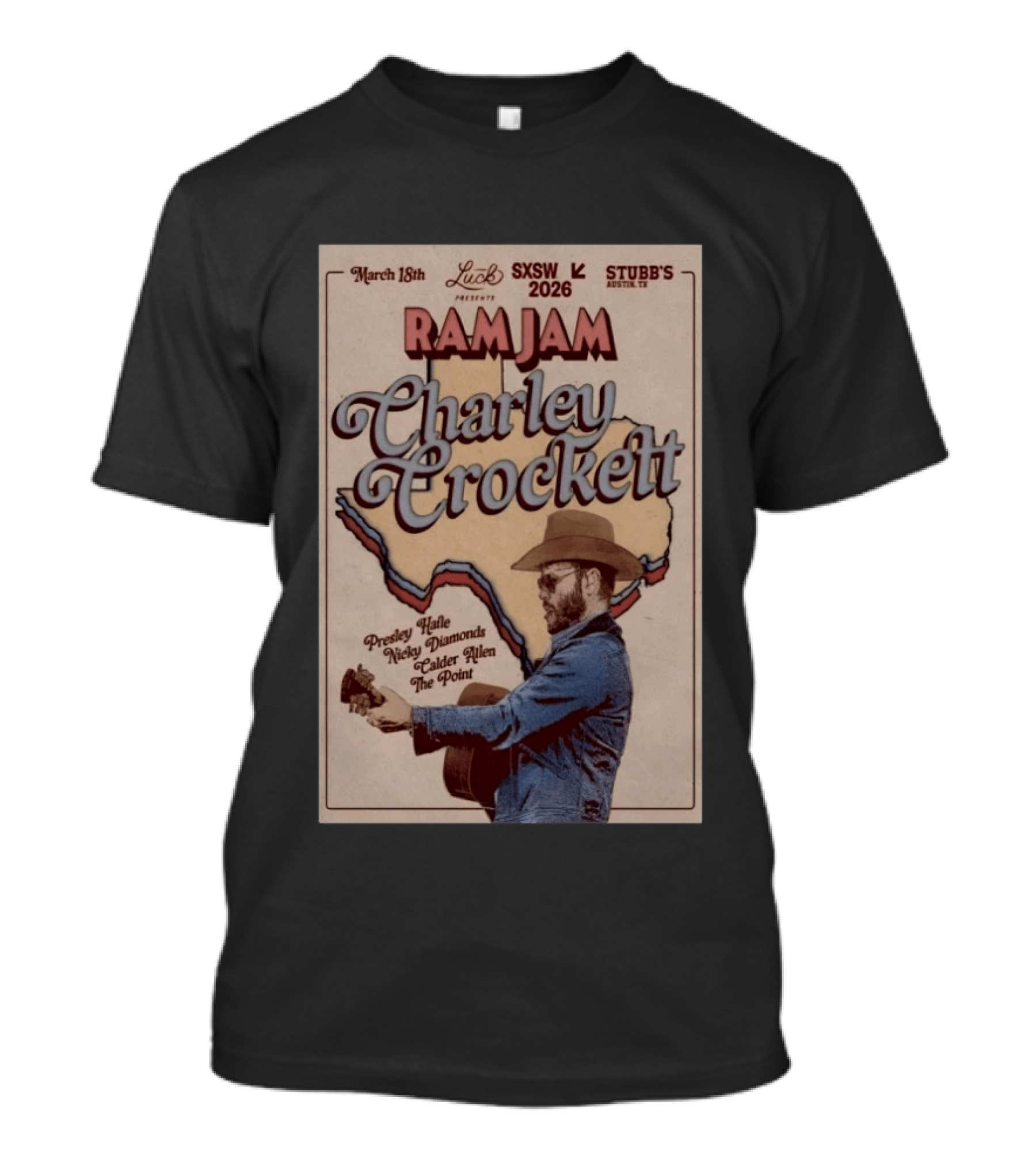 March 18th SXSW 2026 Stubb's Austin TX Charley Crockett Ram Jam T-Shirt