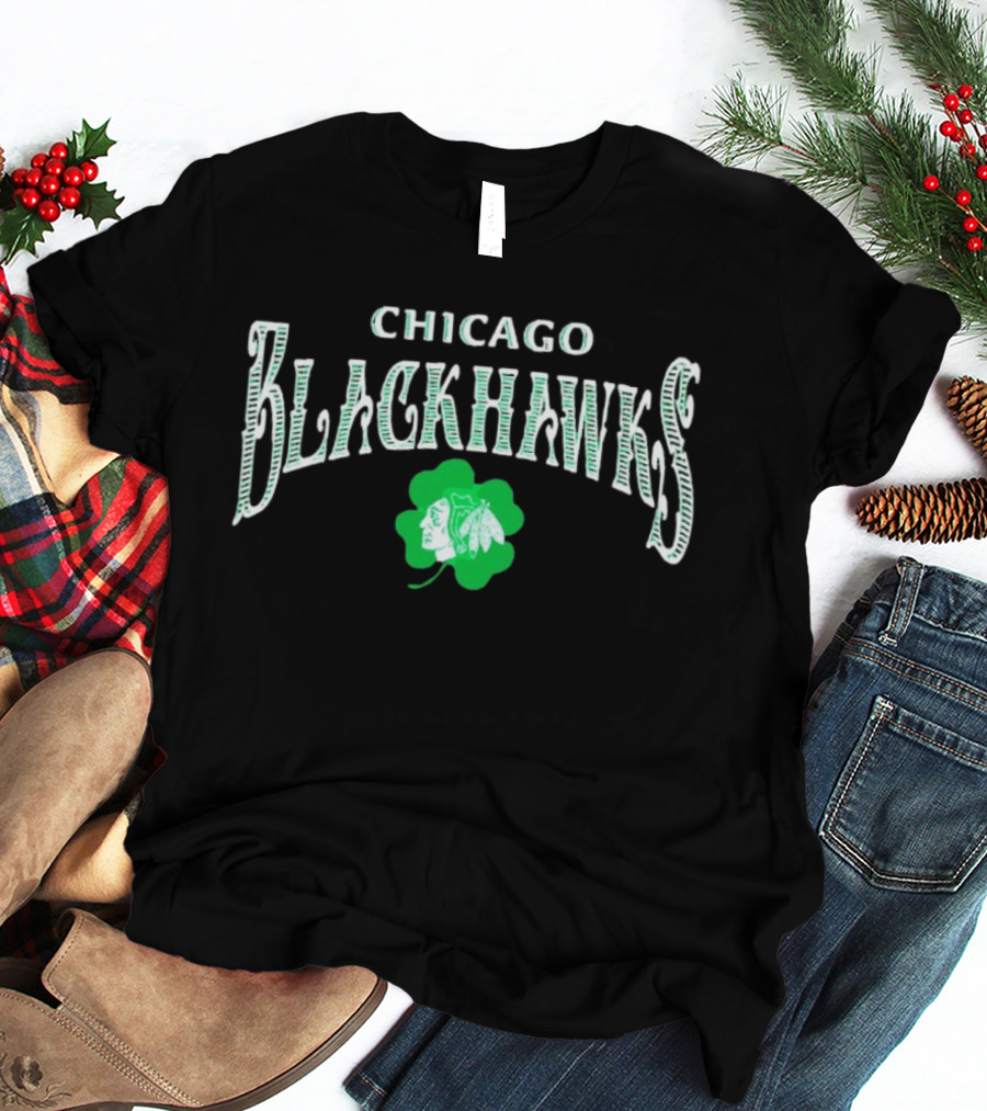 Chicago Blackhawks St. Patrick's Day Four Leaf Clover Design White T-Shirt