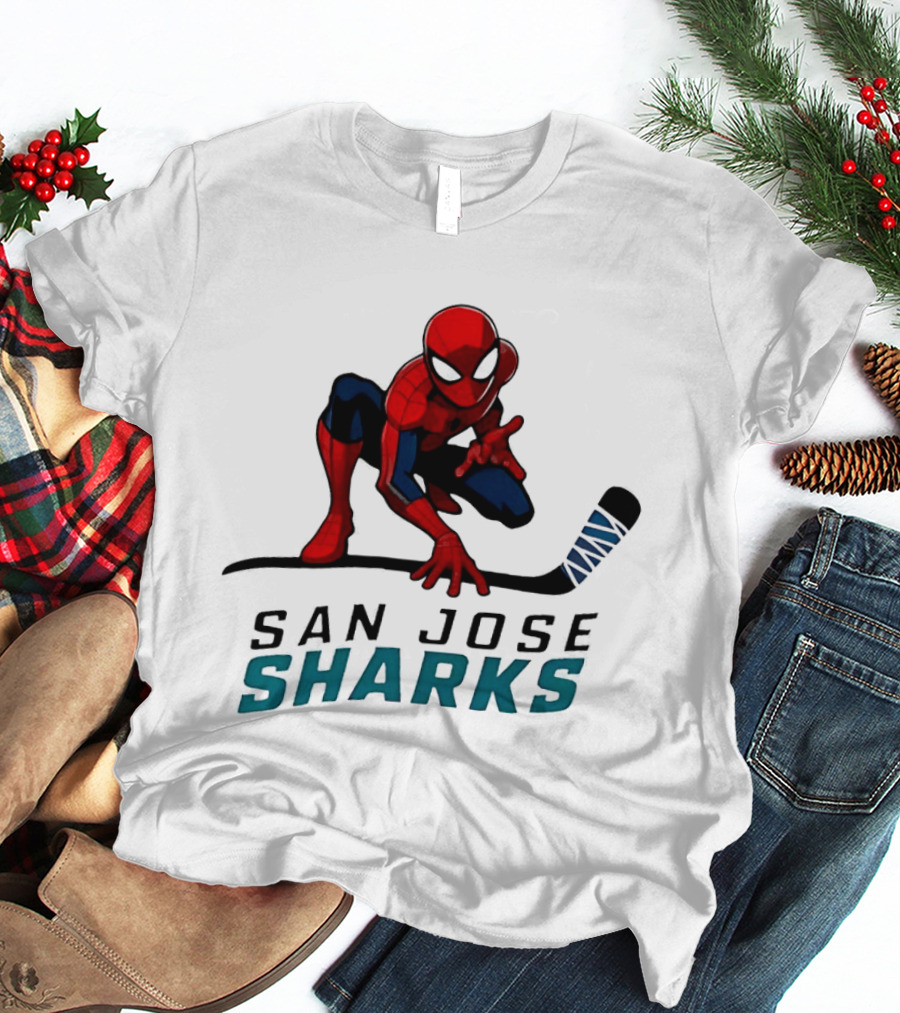 Spider Man San Jose Sharks Hockey Collaboration T-Shirt