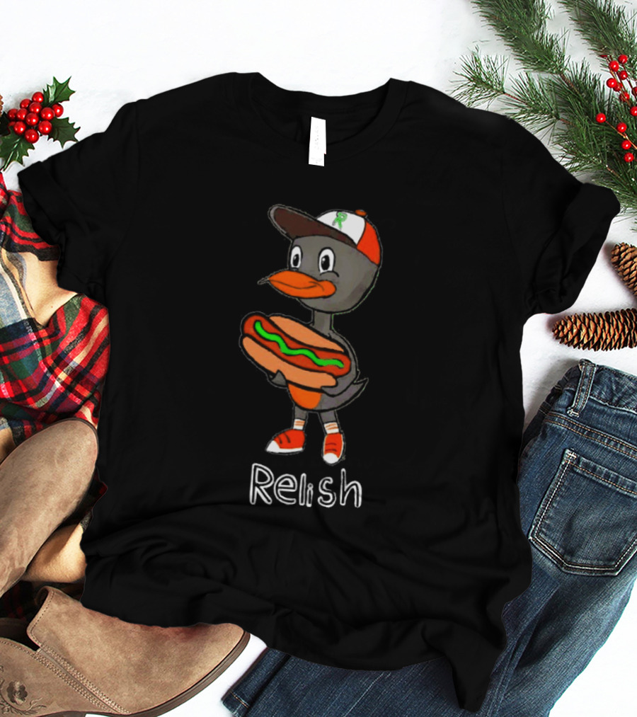 Relish Baltimore Orioles MLB Cartoon Duck Holding Hot Dog Baseball Hat T-Shirt
