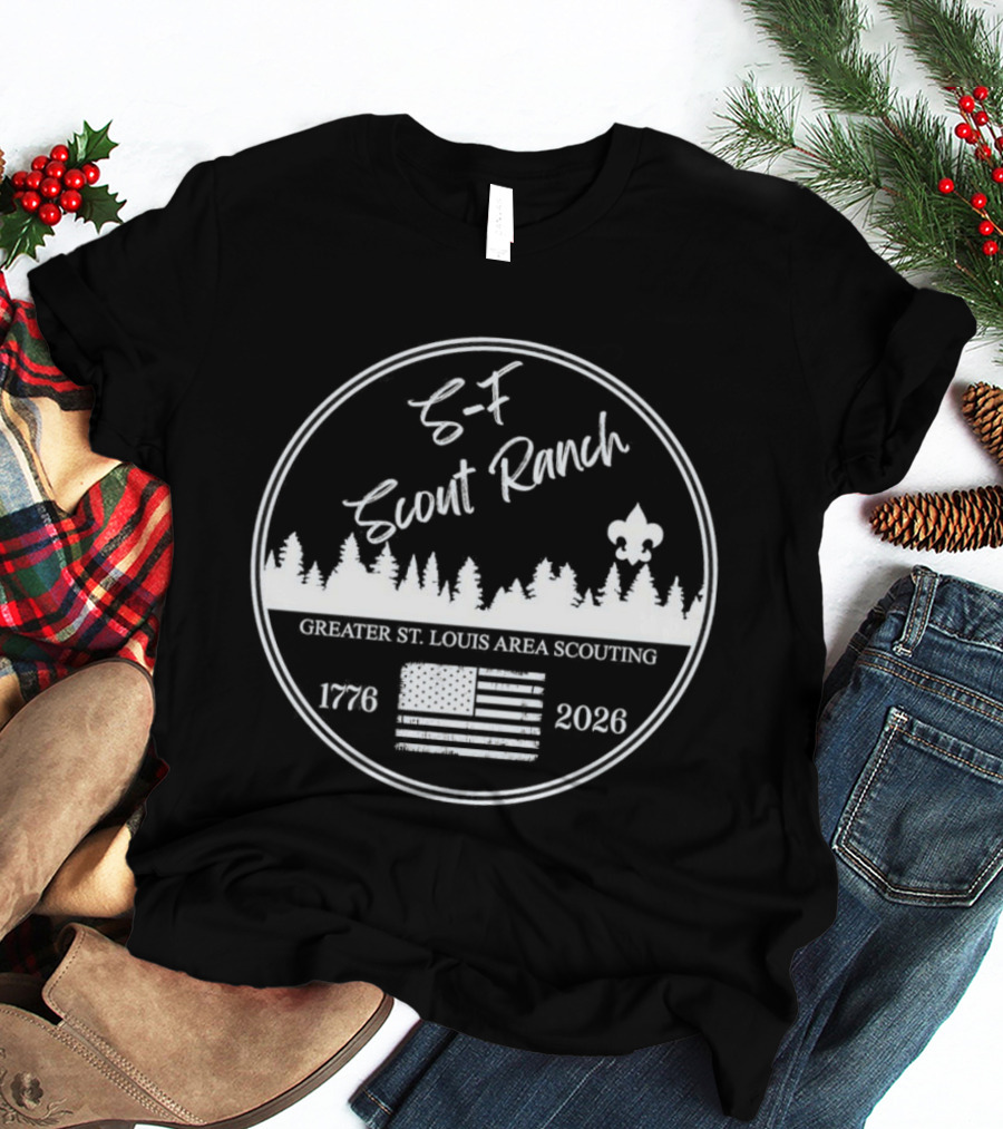 S F Scout Ranch Greater St Louis Area Scouting 2026 USA Flag Forest T-Shirt