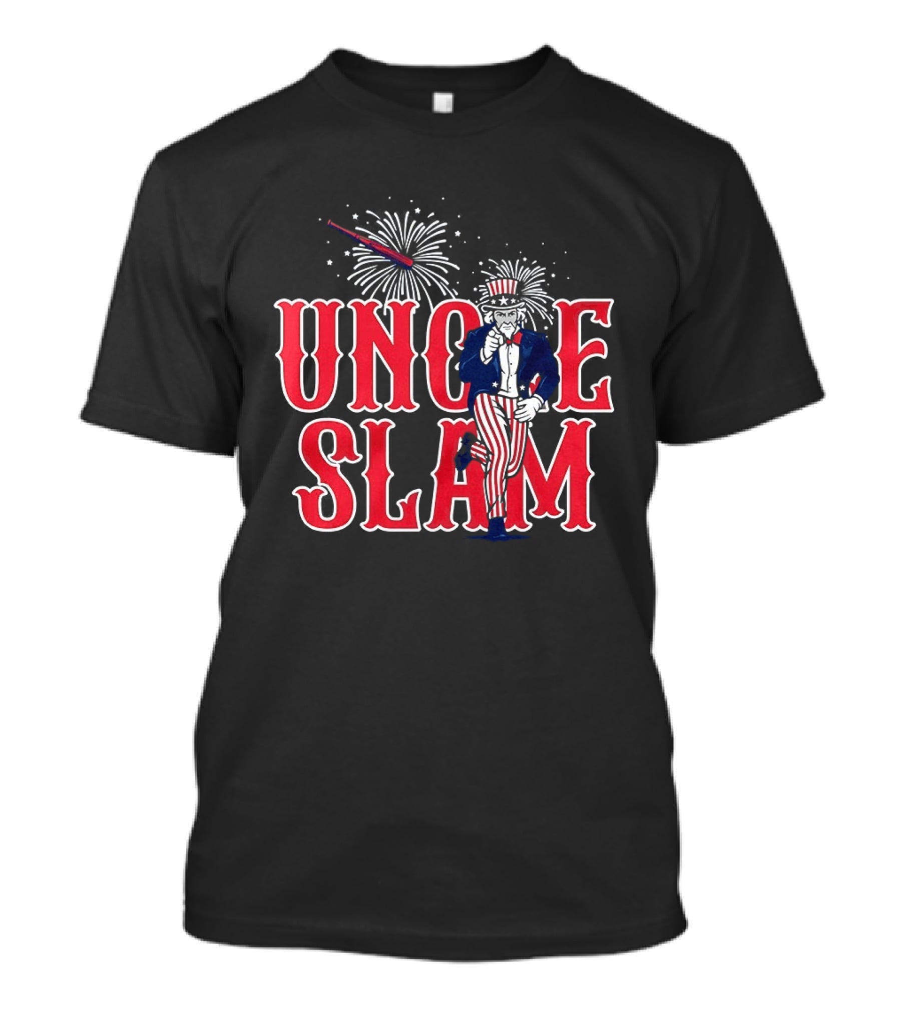 Uncle Slam USA Baseball Fireworks Patriotic Captain America Crest T-Shirt