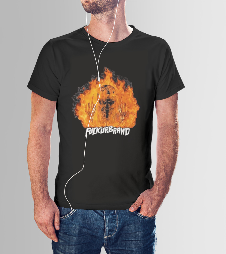 Terminator Skull Flaming Middle Finger Fuck Your Brand T-Shirt