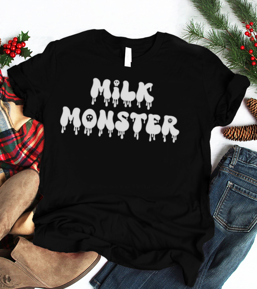 Milk Monster Dripping Text With Hidden Skull And Ghost Faces T-Shirt