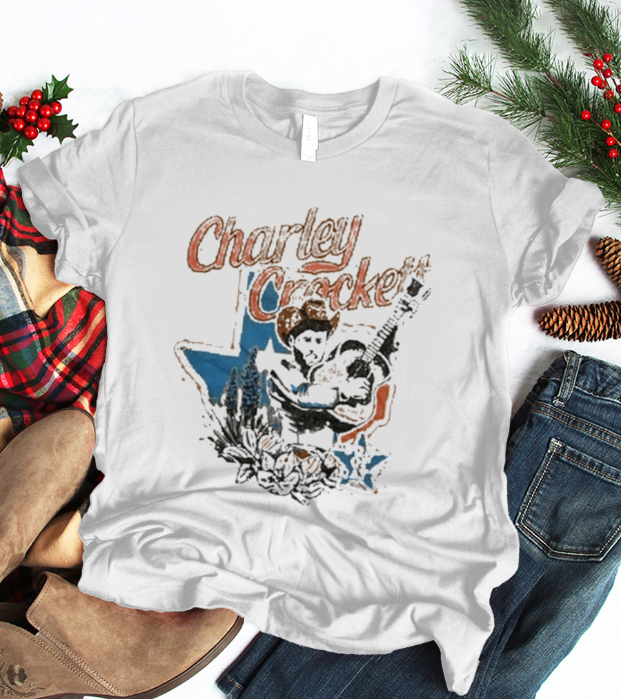 Charley Crockett Texas Guitar Cowboy Bluebonnet T-Shirt