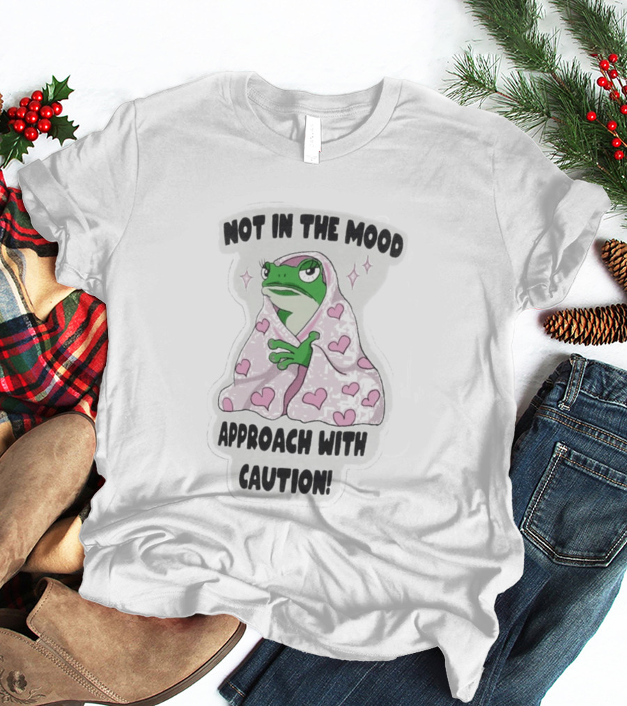 Not In The Mood Frog Wrapped In Blanket Approach With Caution T-Shirt
