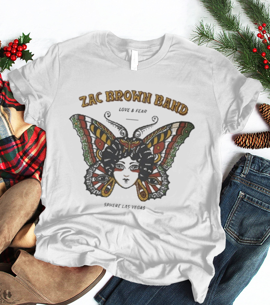 Zac Brown Band Love Fear Sphere Las Vegas Butterfly Lady T-Shirt