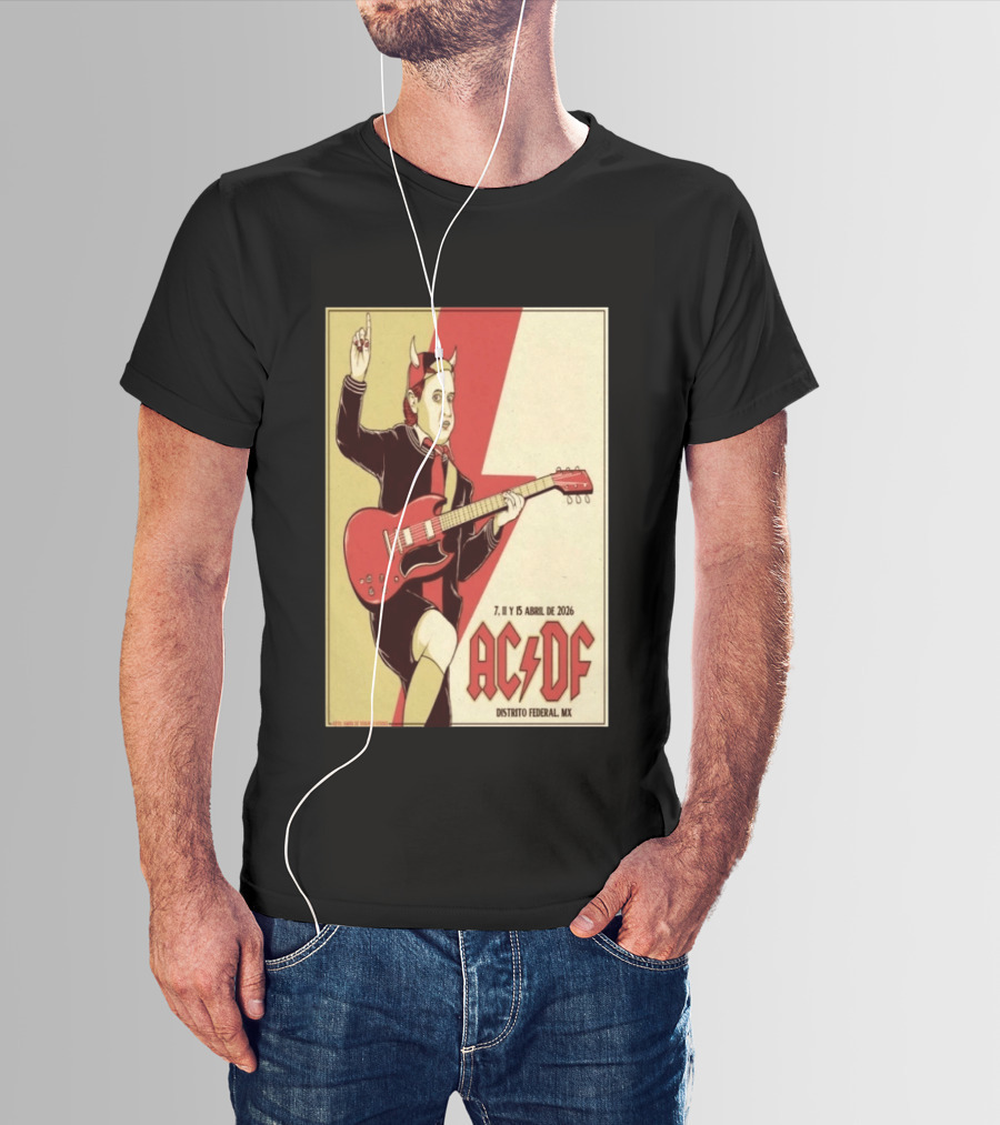 AC DF Distrito Federal MX Abril 2026 7 11 15 Rock Concert Red Guitar And Devil Horns T-Shirt
