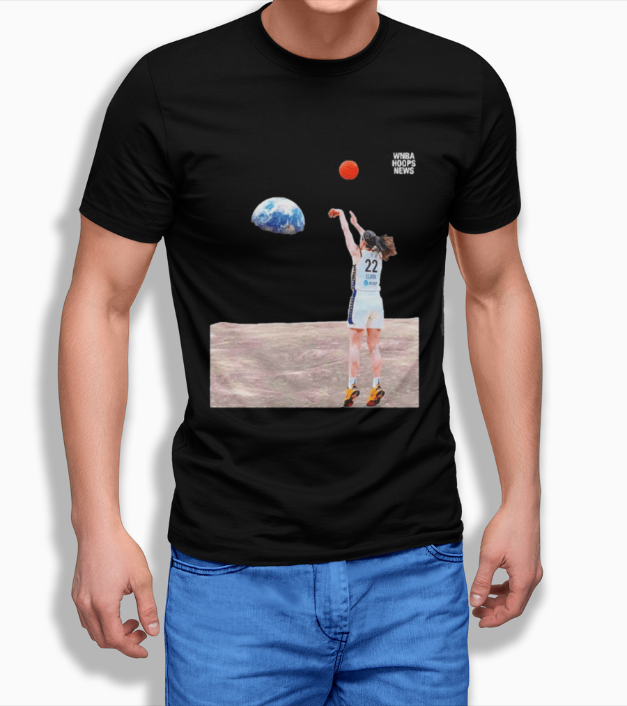 Caitlin Clark Indiana Fever WNBA Shooting Basketball On Lunar Surface T-Shirt