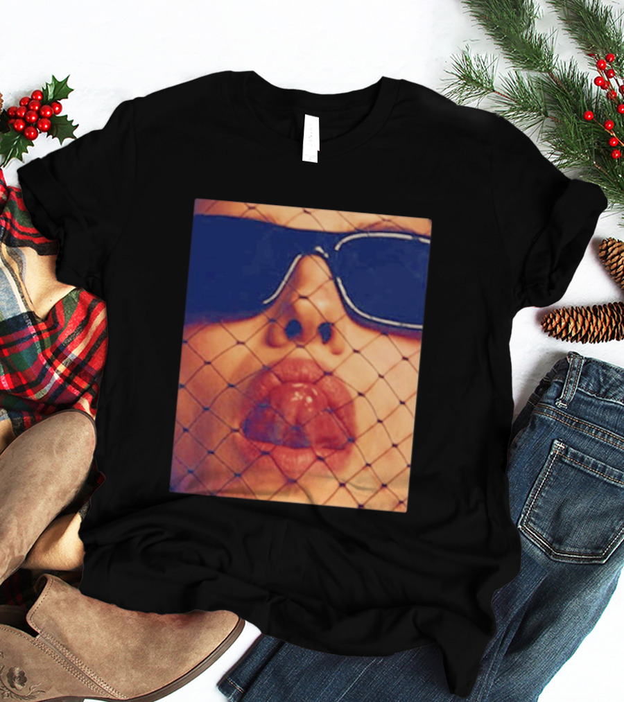 Irina Shayk Tongue Sunglasses Mesh T-Shirt