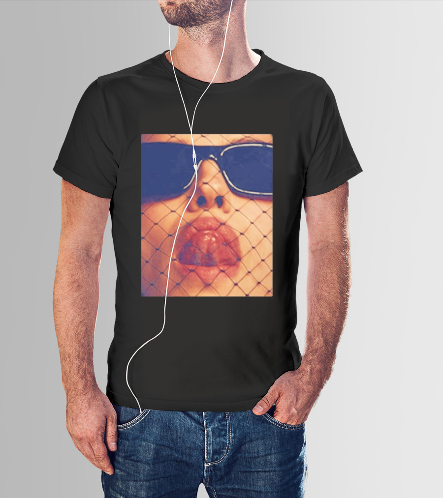 Irina Shayk Tongue Sunglasses Mesh T-Shirt