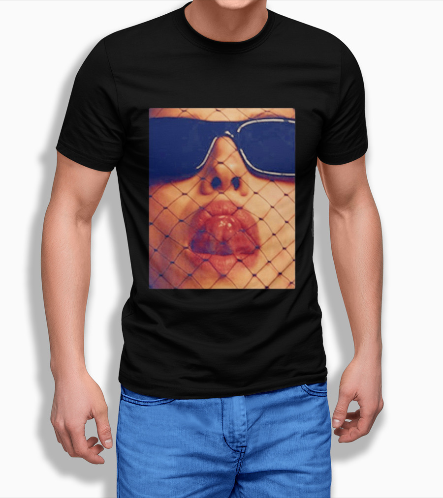 Irina Shayk Tongue Sunglasses Mesh T-Shirt