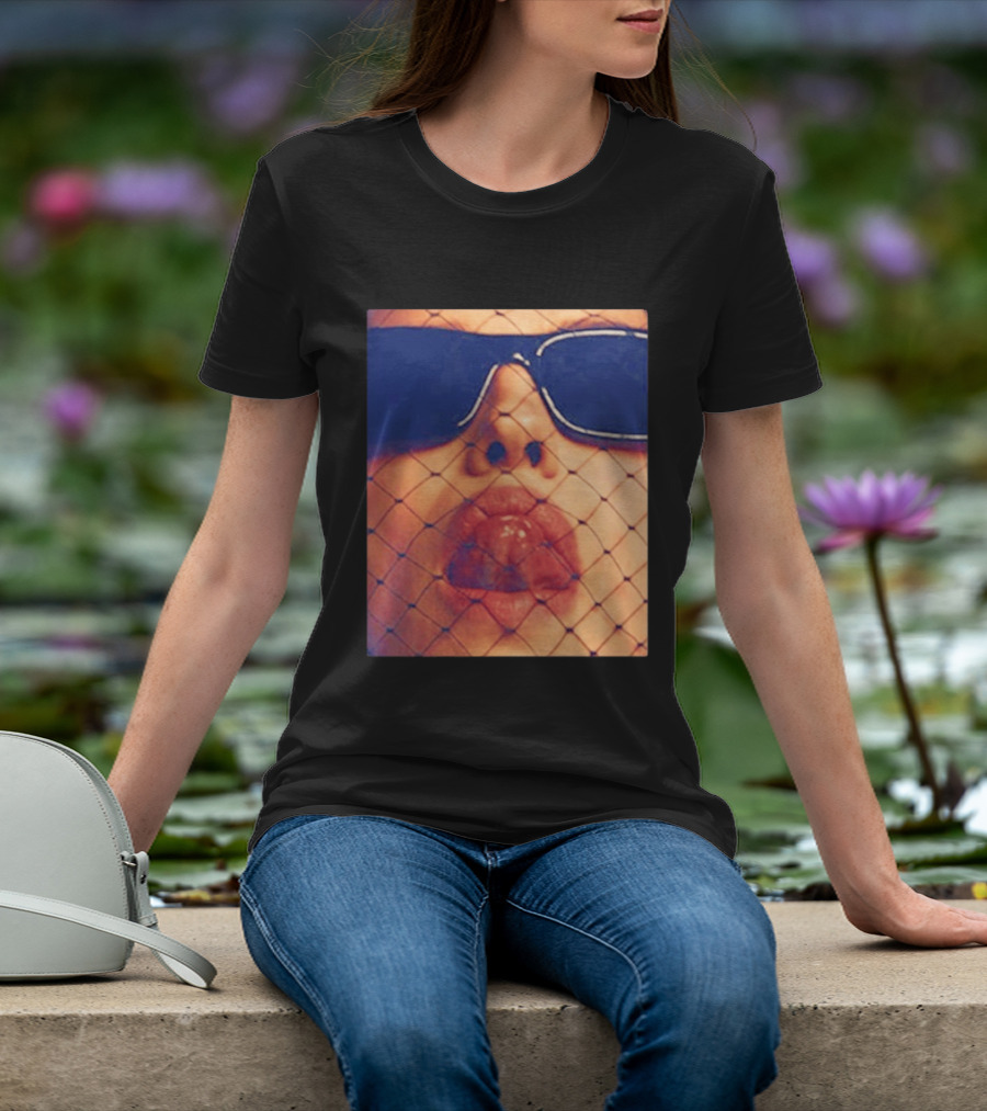 Irina Shayk Tongue Sunglasses Mesh T-Shirt