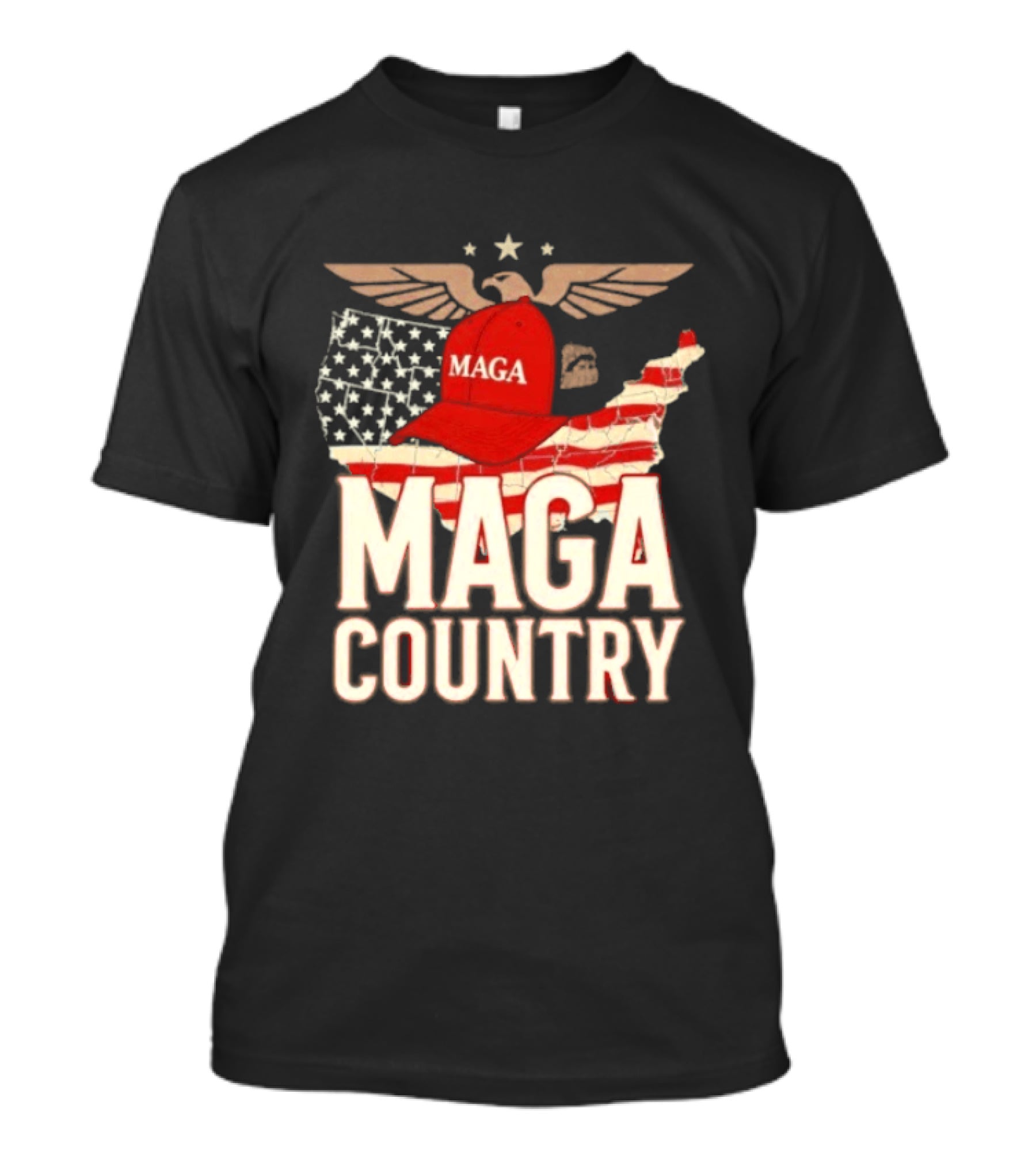 MAGA Country Patriotic USA Map With Red Hat And Eagle Wings T-Shirt