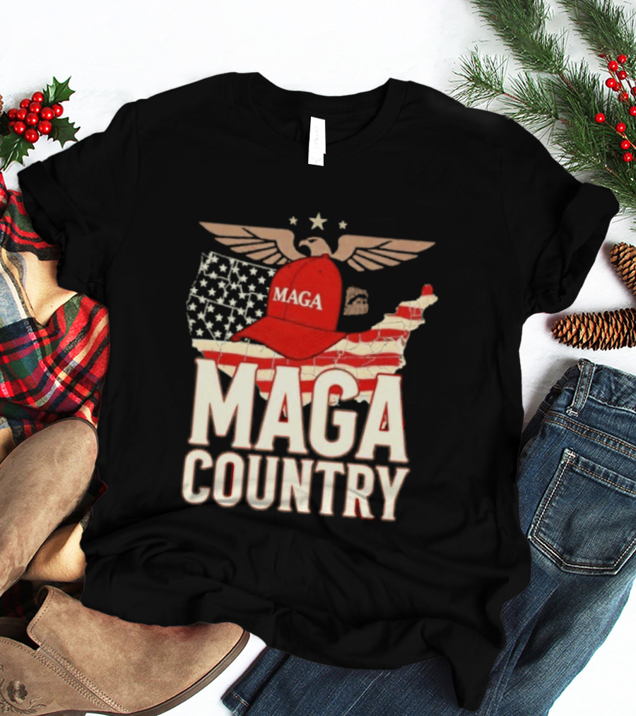 MAGA Country Patriotic USA Map With Red Hat And Eagle Wings T-Shirt