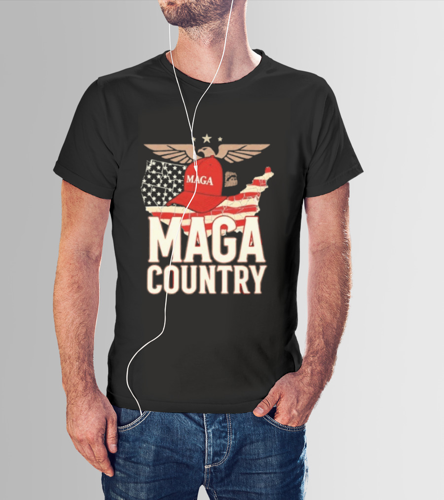 MAGA Country Patriotic USA Map With Red Hat And Eagle Wings T-Shirt