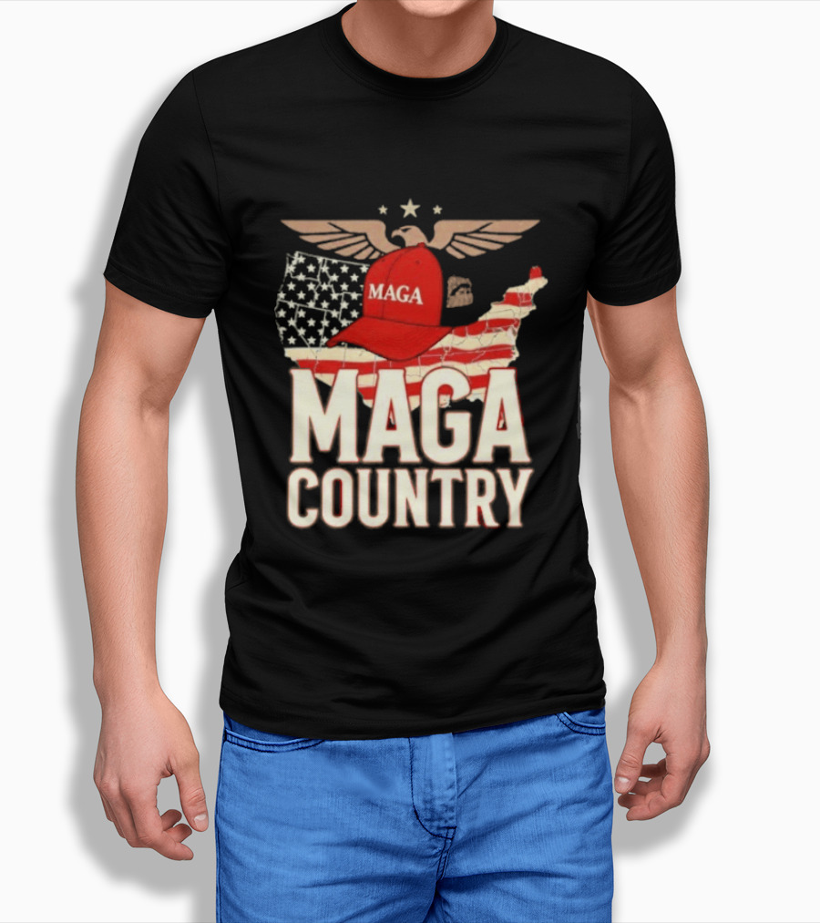 MAGA Country Patriotic USA Map With Red Hat And Eagle Wings T-Shirt