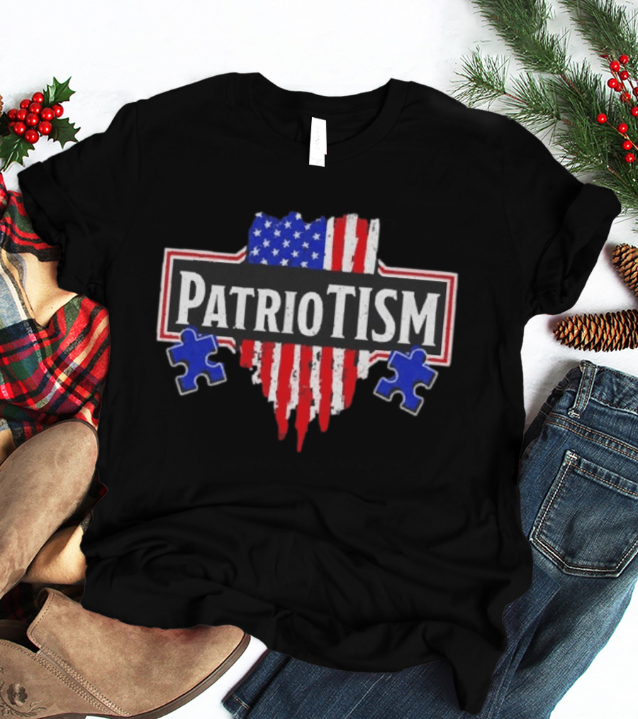 Patriotism American Flag Heart Puzzle Pieces T-Shirt