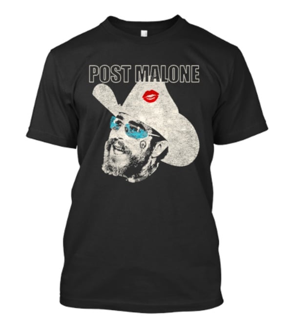 Post Malone Cowboy Hat Kiss Red Lips Blue Sunglasses T-Shirt