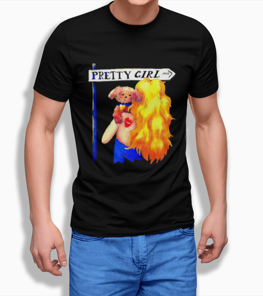 Pretty Girl Avenue Blonde Woman With Teddy Bear And Heart Tattoo T-Shirt