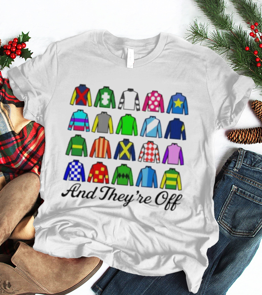 And They're Off Jockey Silks Colorful Patterns Racing T-Shirt