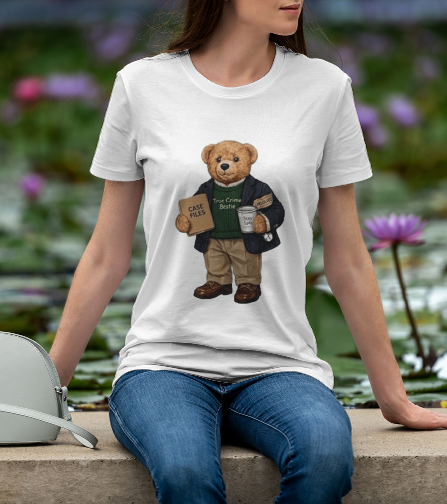True Crime Bestie Bear Case Files Unsolved Stay Safe T-Shirt