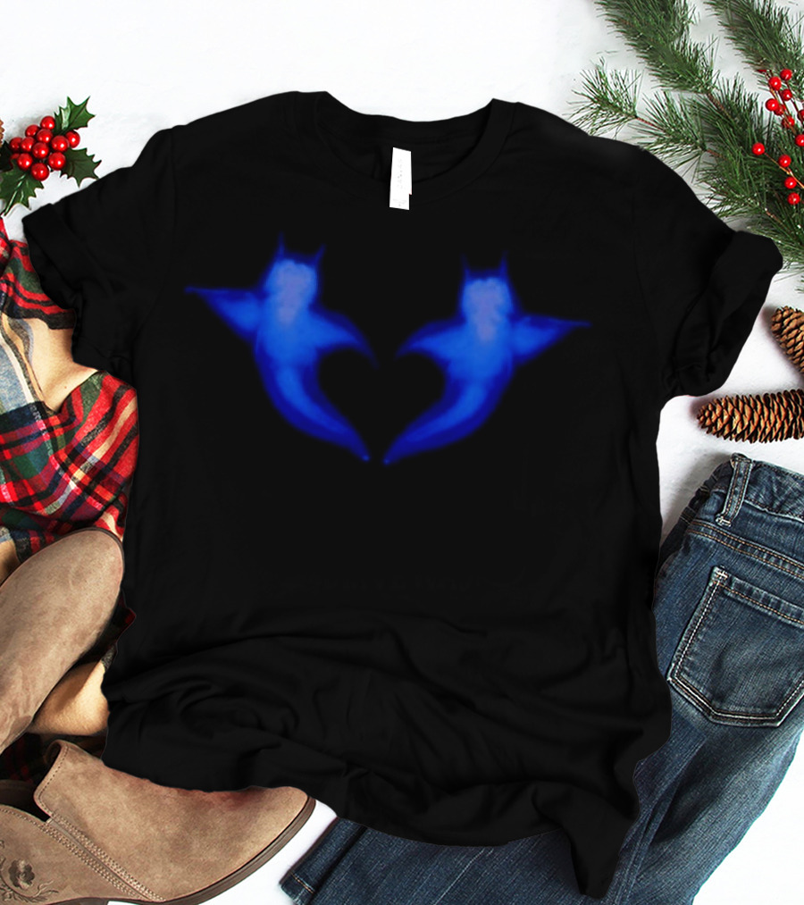Two Hearts Blue Bat Silhouette Pair T-Shirt