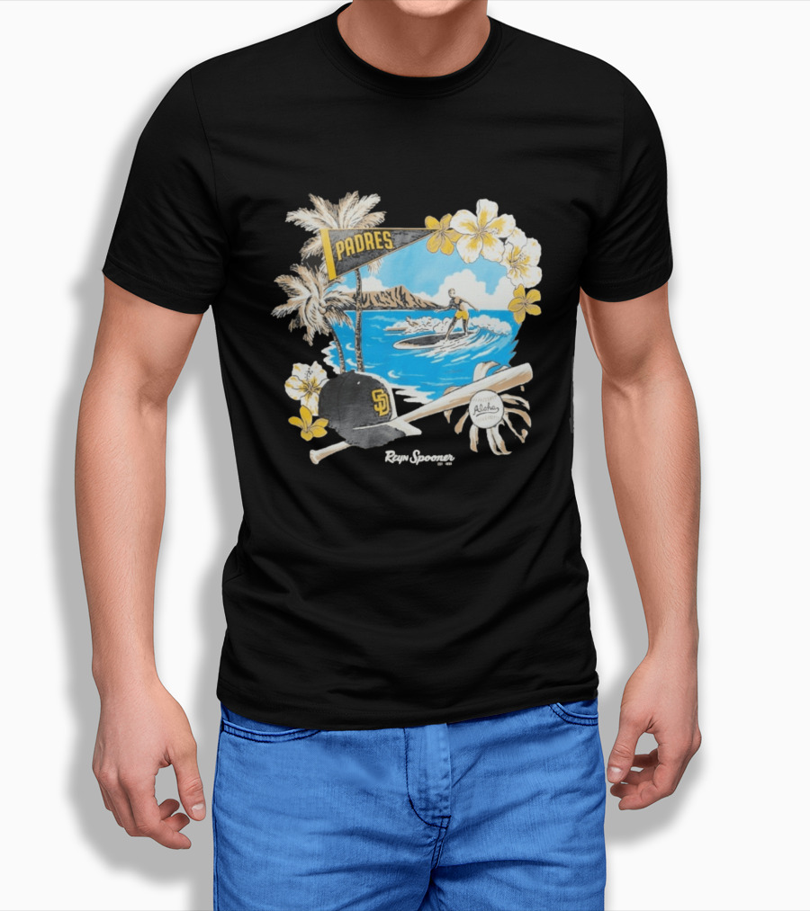 Reyn Spooner San Diego Padres Surfing Baseball Aloha Scene T-Shirt