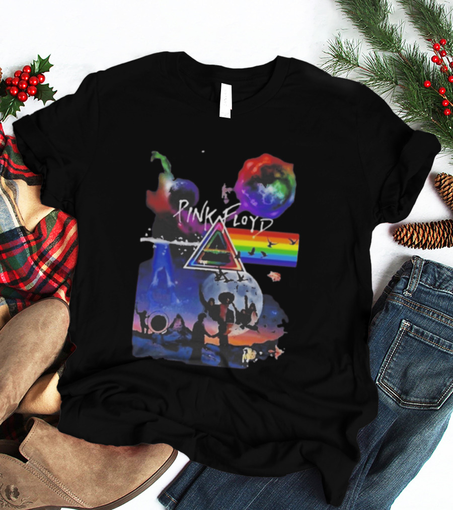 Pink Floyd Psychedelic Birds Colorful Rainbow Triangular Prism T-Shirt