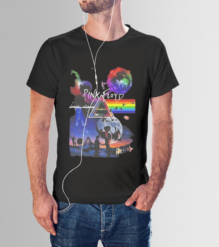 Pink Floyd Psychedelic Birds Colorful Rainbow Triangular Prism T-Shirt