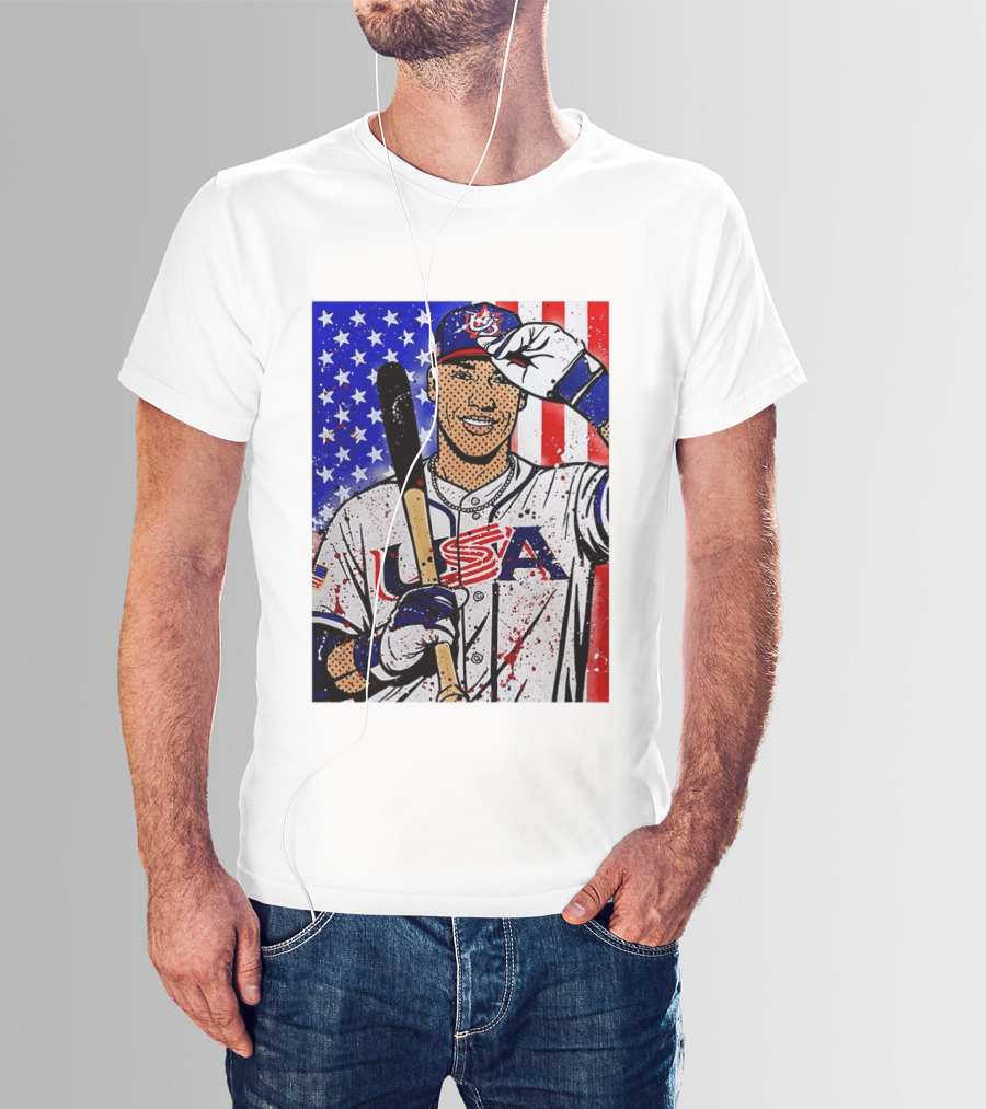 Aaron Judge USA Baseball Pop Art 2026 American Flag Stars Stripes T-Shirt