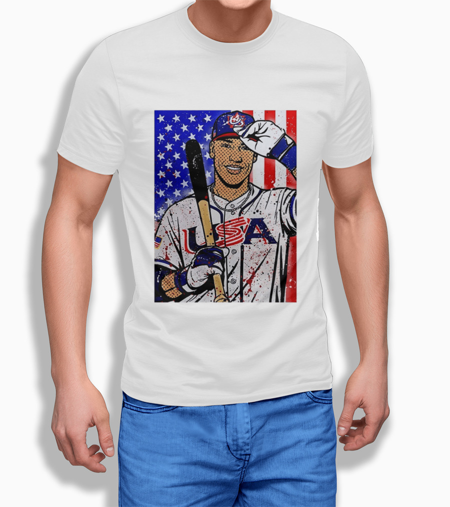 Aaron Judge USA Baseball Pop Art 2026 American Flag Stars Stripes T-Shirt
