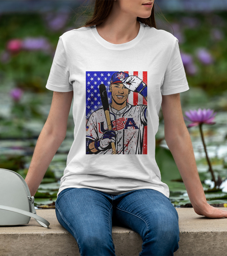 Aaron Judge USA Baseball Pop Art 2026 American Flag Stars Stripes T-Shirt