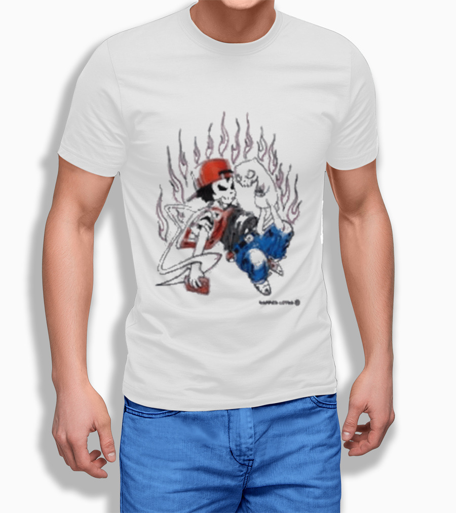 Warren Lotas Boy And Cat Surrounded By Flames Vintage Streetwear T-Shirt