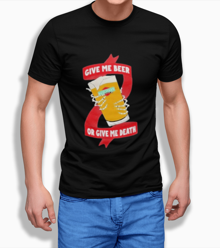 Boulevard Brewing Give Me Beer Or Give Me Death Skeleton Hands Holding Beer Glass T-Shirt
