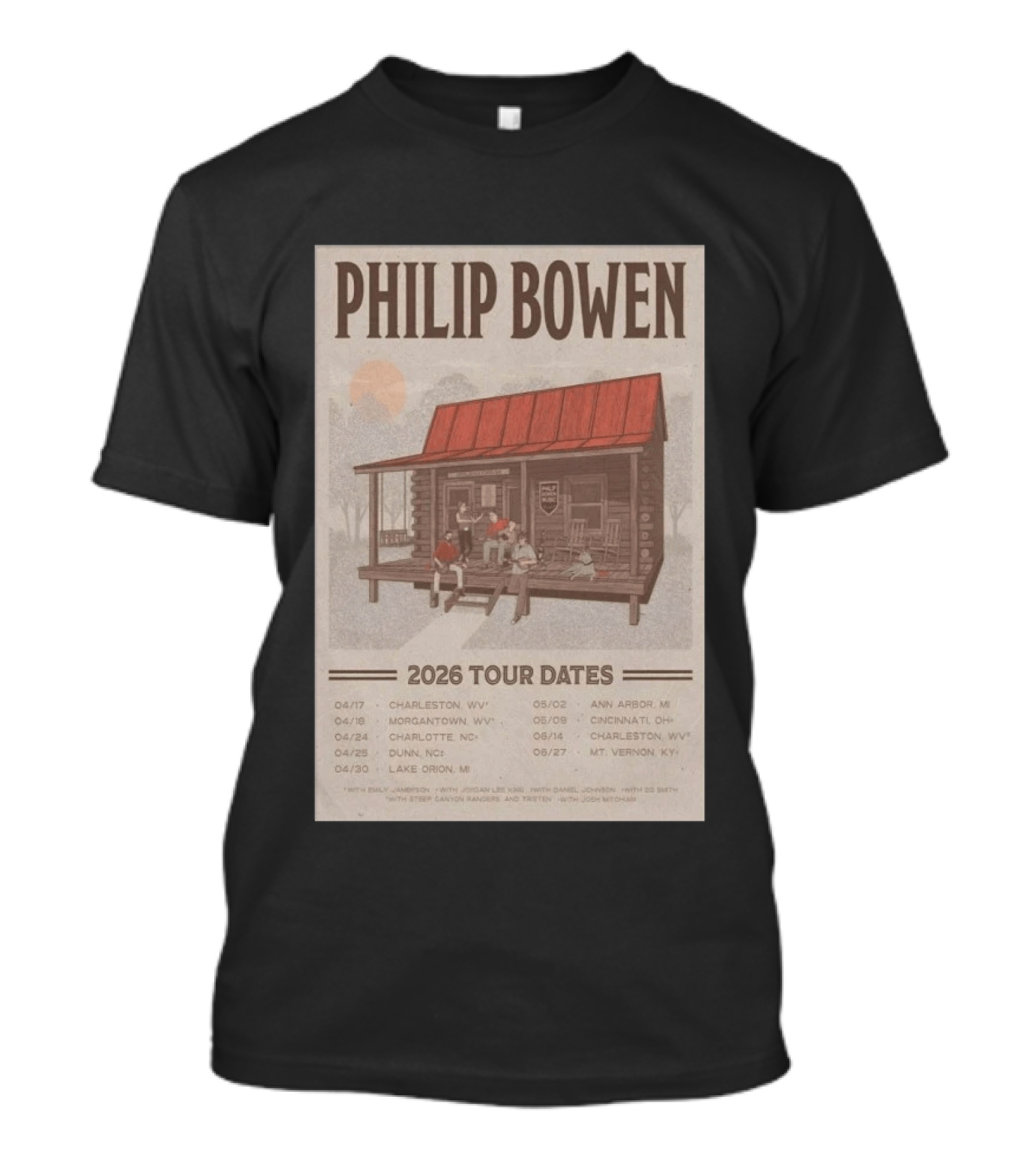 Philip Bowen 2026 Tour Dates Charleston Morgantown Charlotte Dunn Lake Orion Ann Arbor Cincinnati Mt Vernon T-Shirt