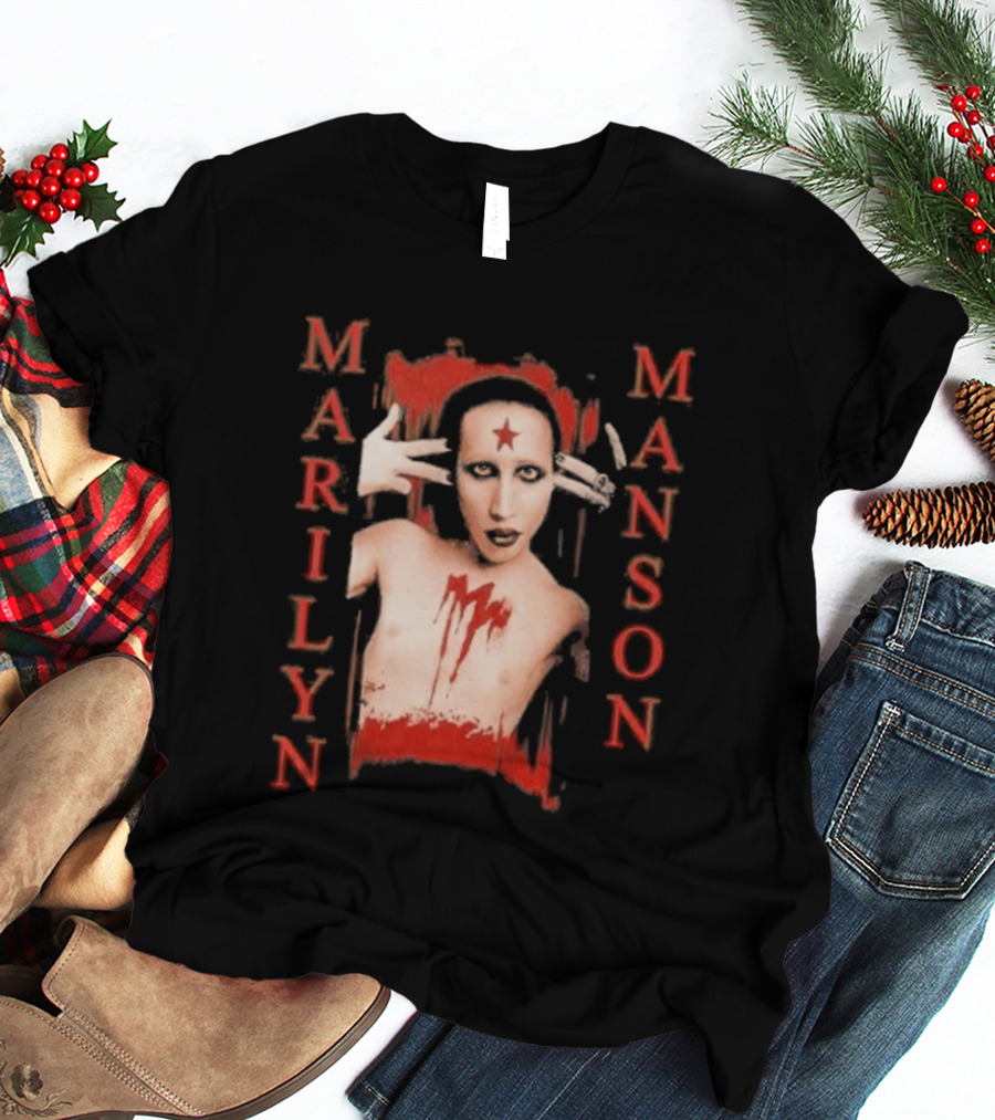 Marilyn Manson Star Forehead Bloody Chest Hands Head T-Shirt