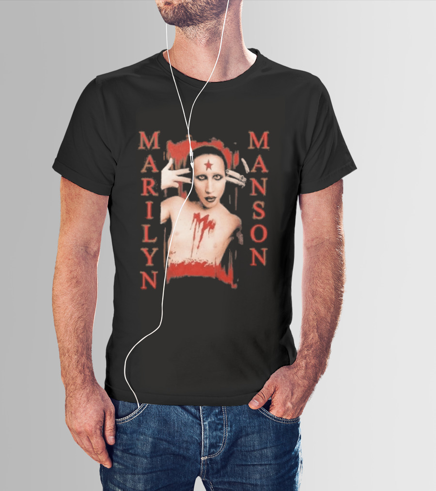 Marilyn Manson Star Forehead Bloody Chest Hands Head T-Shirt