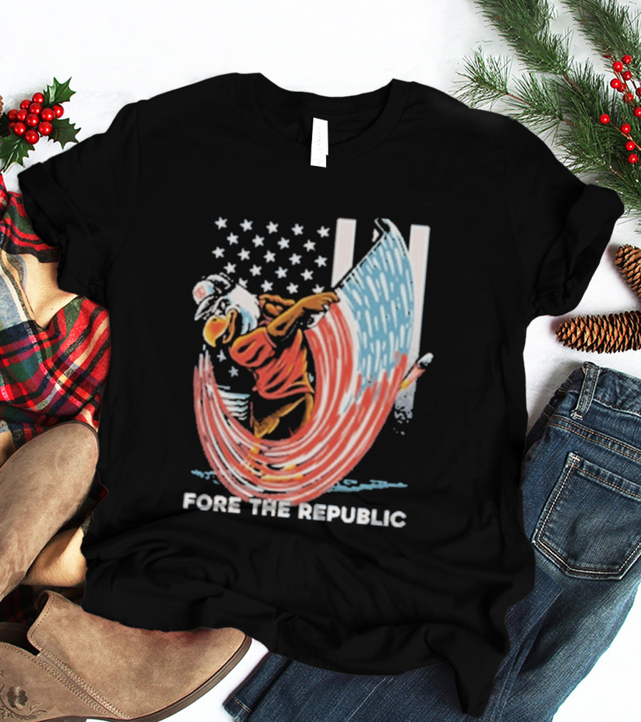 Old Row Golf American Flag Swing Fore The Republic T-Shirt