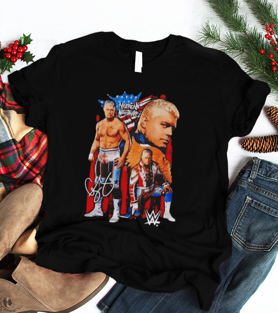 WWE Cody Rhodes American Nightmare Collage Patriotic Wrestling Iconic Signature T-Shirt