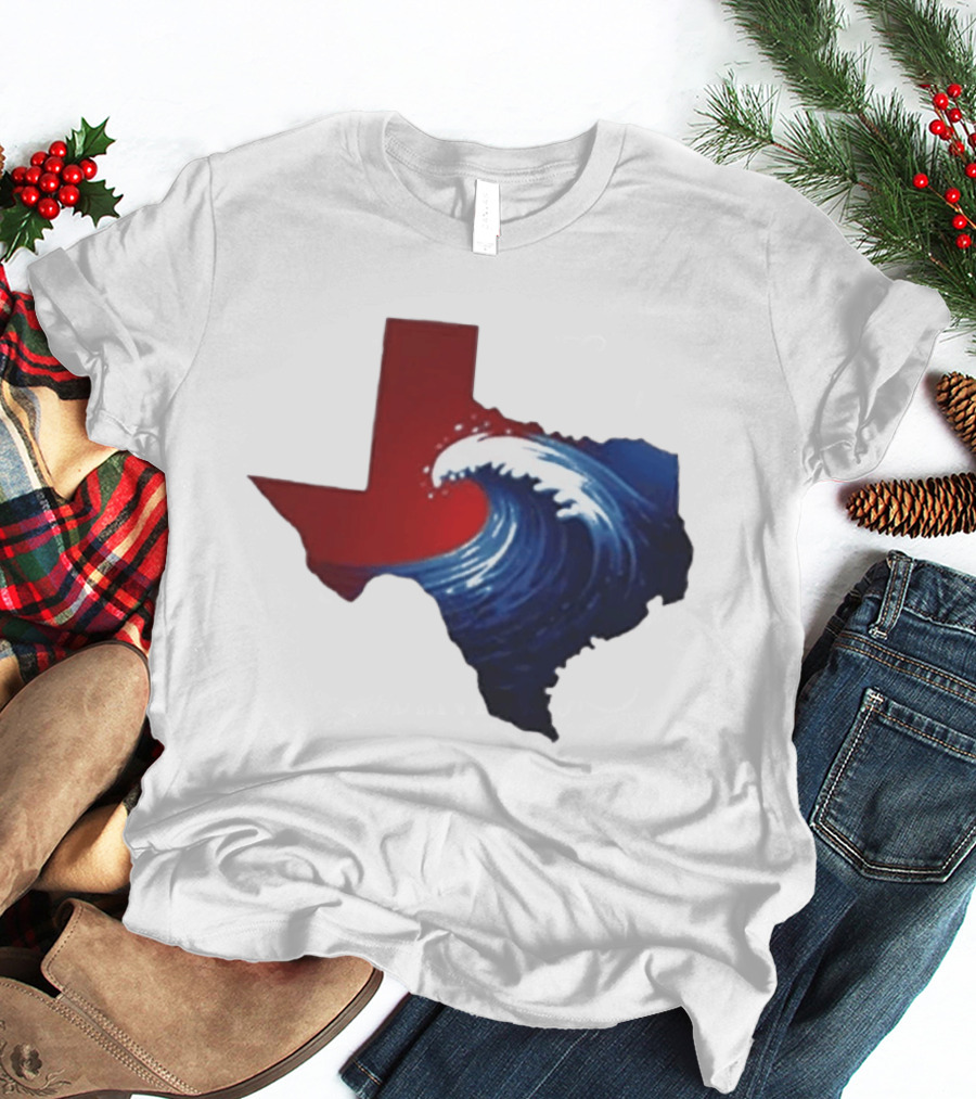 Texas Blue Wave Democrat Red State Map Wave Banner T-Shirt